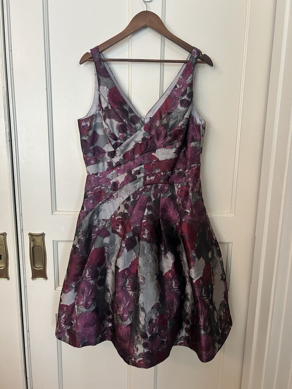 WHBM Color Splash Pleated Fit and Flare Dress Womens Size 14 Pink Gray Preppy